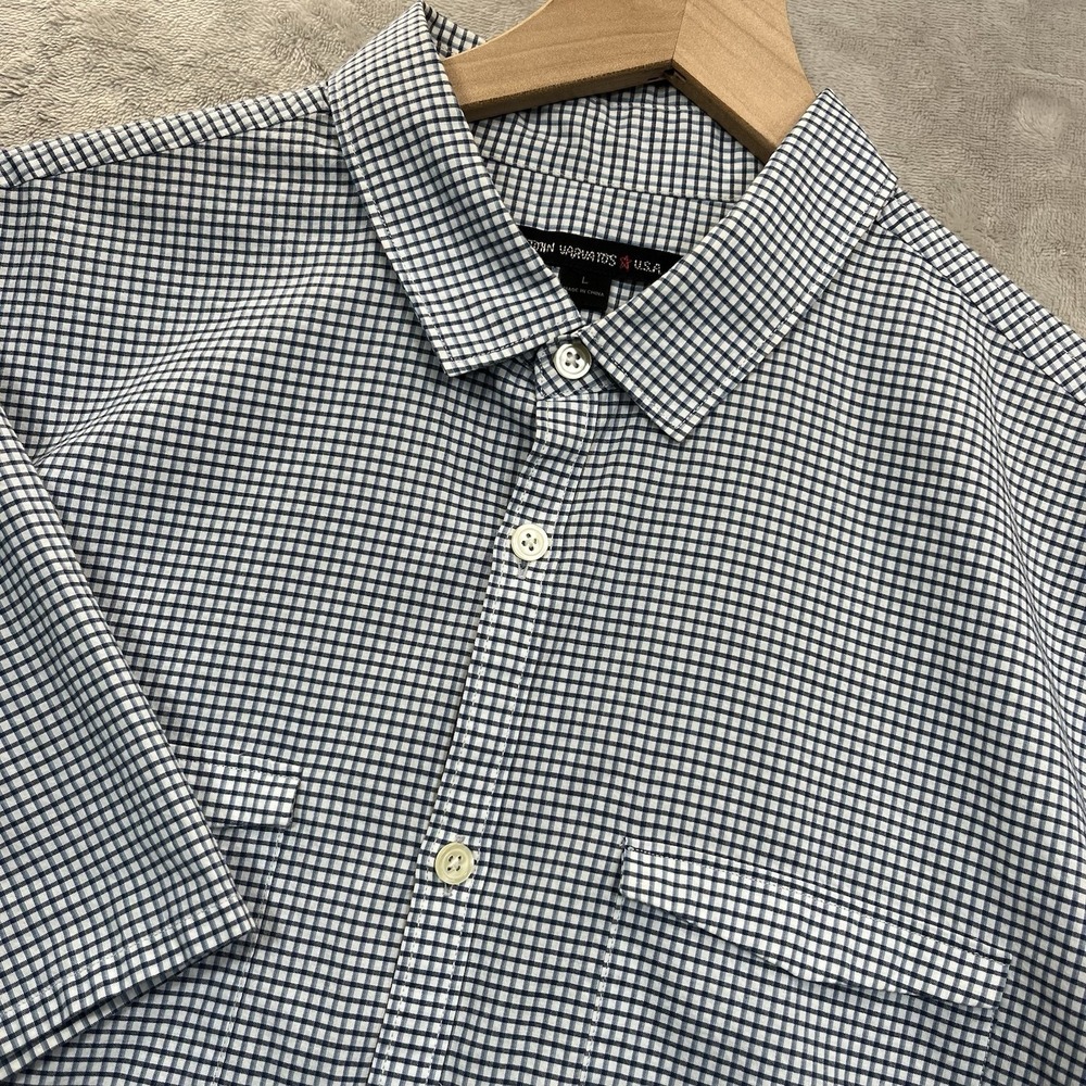 John Varvatos‎ USA Shirt Mens Large Plaid Short Sleeve Button Up Casual